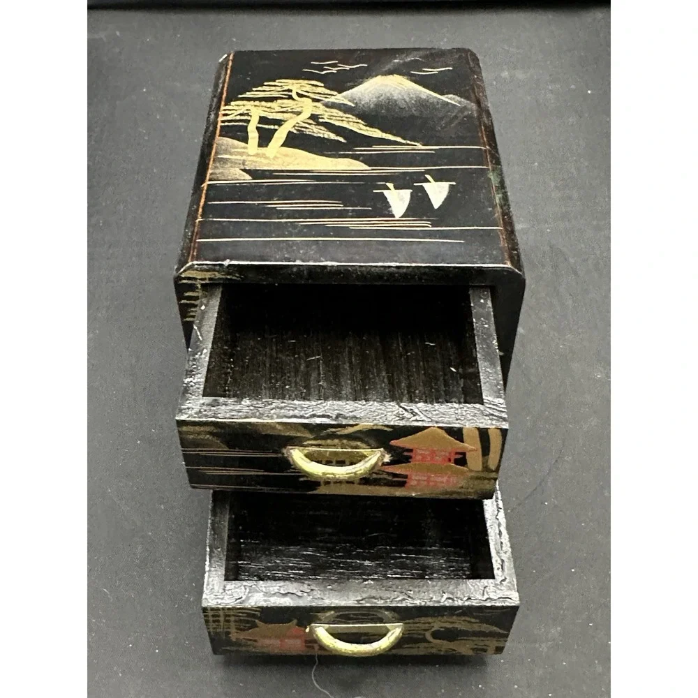 Antique Handpainted 2-drawer Box‎ Vintage Rare Japanese